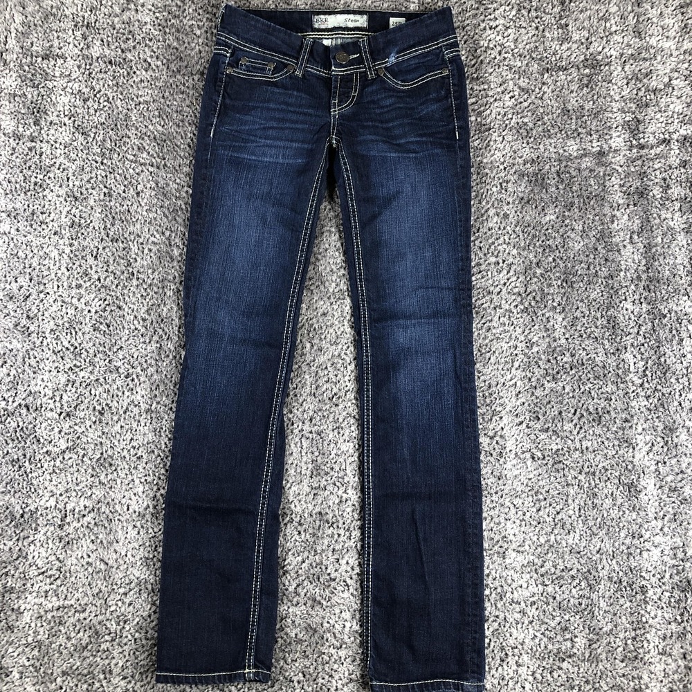 BKE Stella Straight Jeans Womens 25R Blue Med Wash Low Rise Slim Stretch Denim